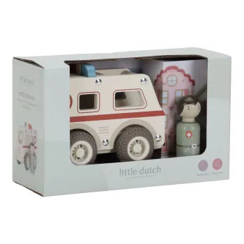 Little Dutch Krankenwagen FSC Holz Material Nahaufnahme
