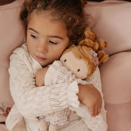 Kuschelpuppe Ava von Little Dutch in Lila mit Blumenkleid - LD4667
