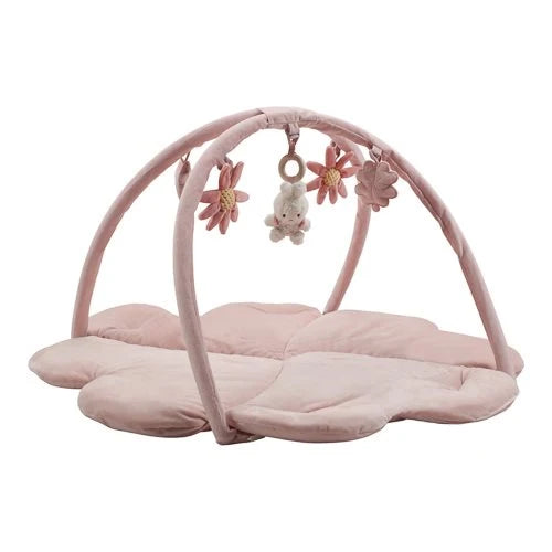Rosa Miffy Spieldecke Lucky Blossom von Little Dutch mit zwei Spielbögen und hängenden Spielfiguren.