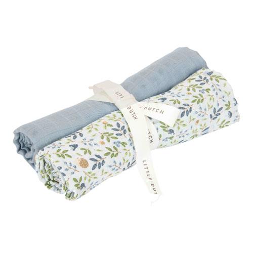Little Dutch Musselintuch 2er-Set Forest Adventure & Denim Blue 70×70 cm