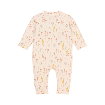 Einteiliger Baby Pyjama mit Flamingo Giraffen und Blumen von Little Dutch - Rückansicht