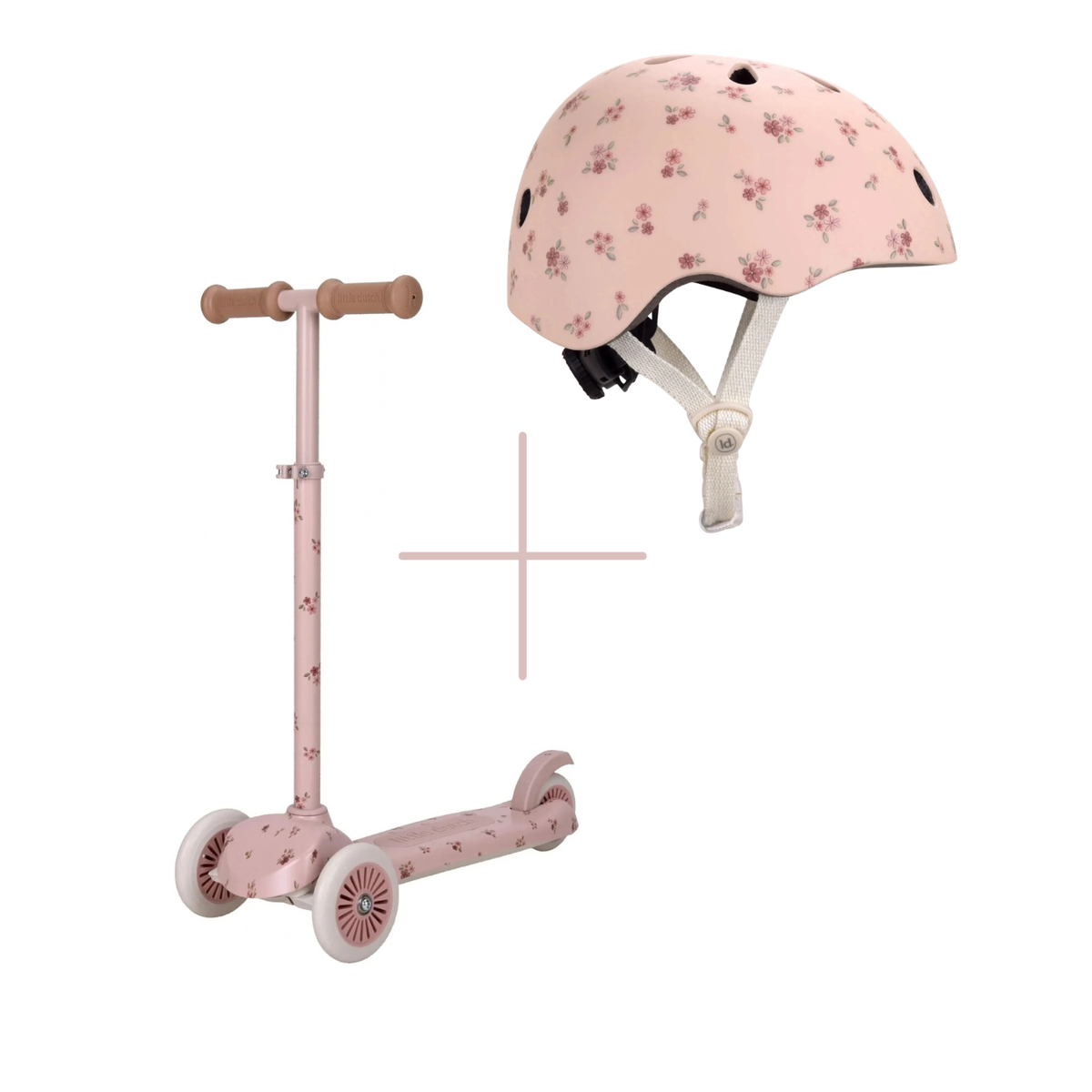 Little Dutch Rosa Roller Bundle Roller und Helm Pink Blümchen zusammen