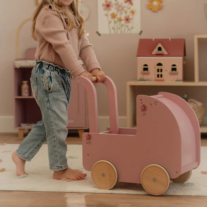 Little Dutch rosa Puppenwagen Holz mit Textilien – Detailansicht