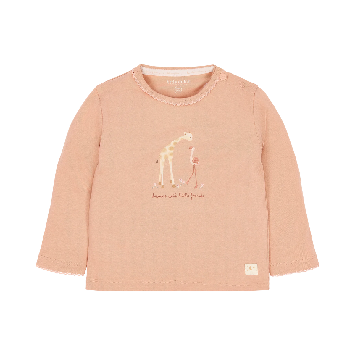 Oberteil des Little Dutch rosa Pyjama mit Flamingos Giraffen und Blumen