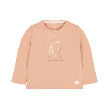 Oberteil des Little Dutch rosa Pyjama mit Flamingos Giraffen und Blumen