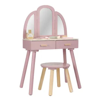 Little Dutch Holz Schminktisch rosa – Frisiertisch mit Spiegel & Hocker