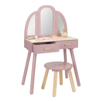 Little Dutch Holz Schminktisch rosa – Frisiertisch mit Spiegel & Hocker