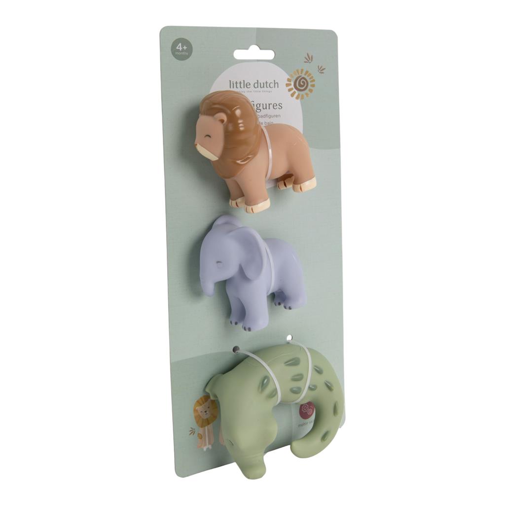 Little Dutch Badfiguren Safari Dieren: 3 weiche, schwimmende Tiere aus Kunststoff – Löwe, Elefant und Krokodil. Perfekt für fröhlichen Badespaß.
