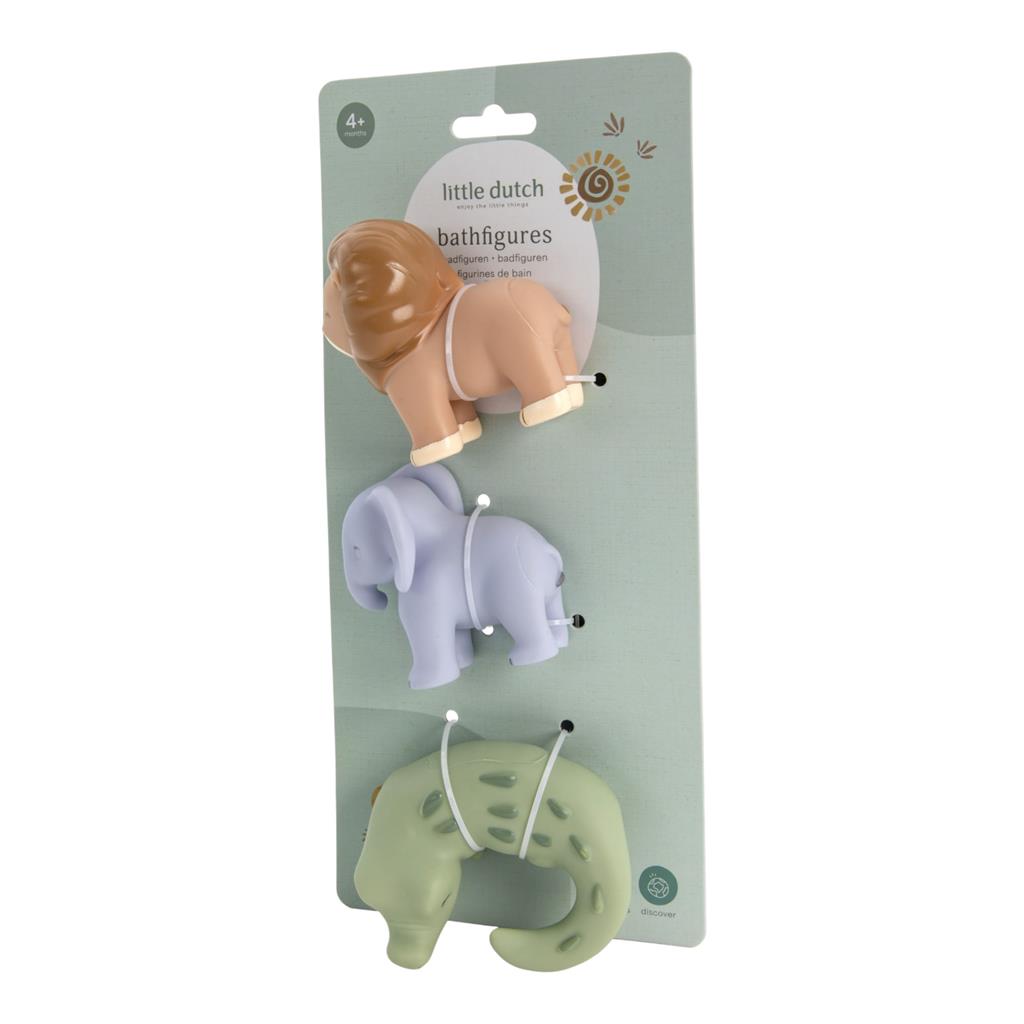 Little Dutch Badfiguren Safari Tiere: 3 weiche, schwimmende Tiere aus Kunststoff – Löwe, Elefant und Krokodil. Perfekt für fröhlichen Badespaß.