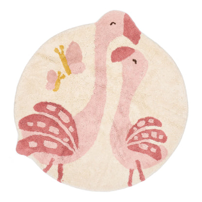 Little Dutch Teppich Flamingo Rosa Blooming Safari, rund mit zwei Flamingos und Schmetterling