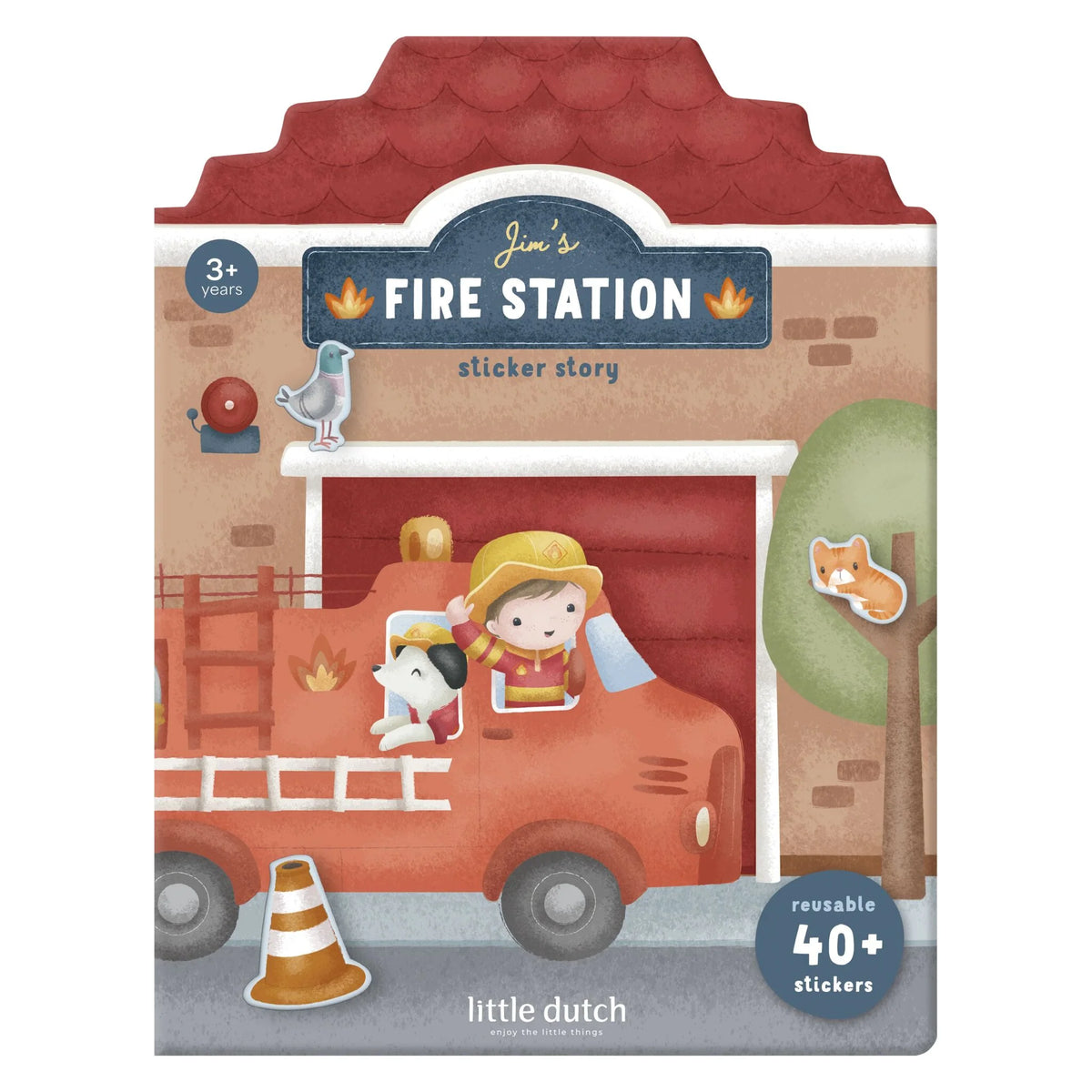 Little Dutch wiederverwendbare Aufkleber Feuerwehrstation mit Jim und Feuerwehrauto