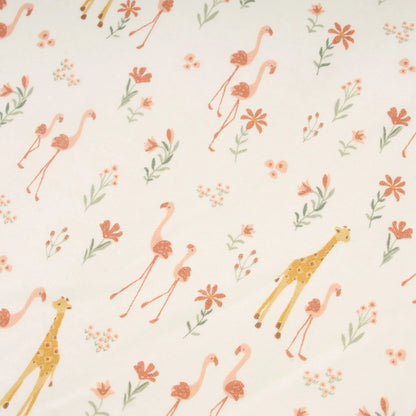 Designdetails des Prints auf dem Little Dutch Schlafsack Winter 70 cm mit Blooming Safari Muster