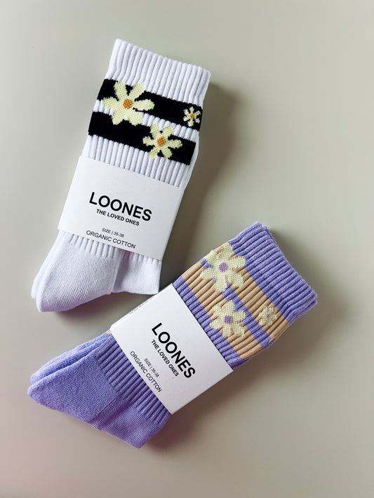 Loones BLOOMY STRIPES | 2er Set | pastell-purple & white Studio Aufnahme