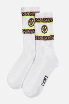 Loones Leo Smiley Socken white weiss mit Leo Print