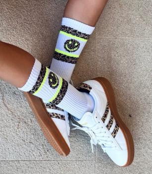 Loones Leo Smiley Socken white weiss mit Leo Print